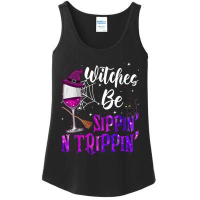 Witches Be Sippin N Trippin Halloween Drinking Funny Black Cat Ladies Essential Tank