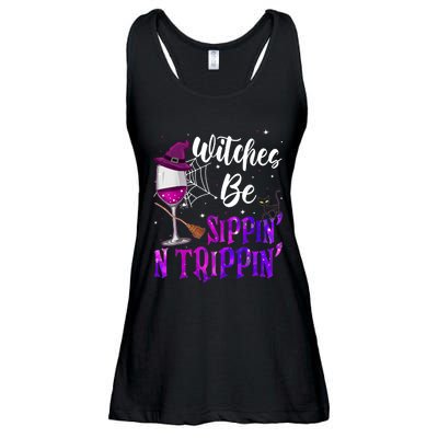 Witches Be Sippin N Trippin Halloween Drinking Funny Black Cat Ladies Essential Flowy Tank