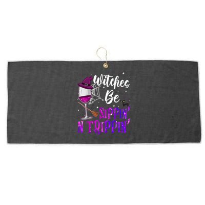 Witches Be Sippin N Trippin Halloween Drinking Funny Black Cat Large Microfiber Waffle Golf Towel