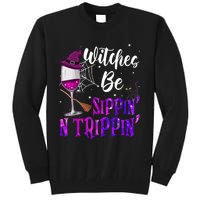 Witches Be Sippin N Trippin Halloween Drinking Funny Black Cat Tall Sweatshirt