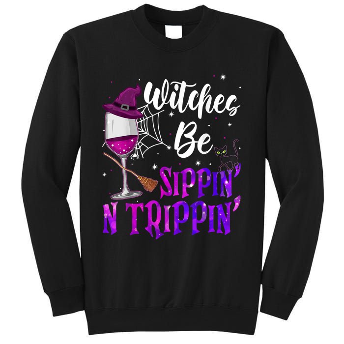 Witches Be Sippin N Trippin Halloween Drinking Funny Black Cat Tall Sweatshirt