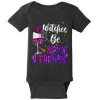 Witches Be Sippin N Trippin Halloween Drinking Funny Black Cat Baby Bodysuit