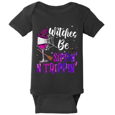 Witches Be Sippin N Trippin Halloween Drinking Funny Black Cat Baby Bodysuit