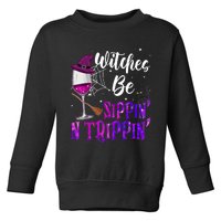 Witches Be Sippin N Trippin Halloween Drinking Funny Black Cat Toddler Sweatshirt