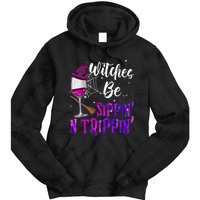 Witches Be Sippin N Trippin Halloween Drinking Funny Black Cat Tie Dye Hoodie