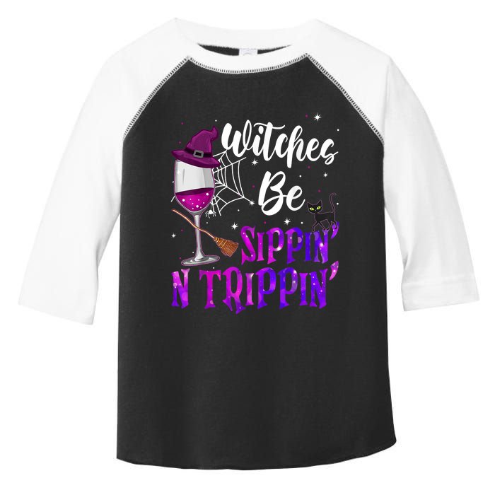 Witches Be Sippin N Trippin Halloween Drinking Funny Black Cat Toddler Fine Jersey T-Shirt