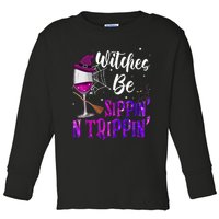 Witches Be Sippin N Trippin Halloween Drinking Funny Black Cat Toddler Long Sleeve Shirt