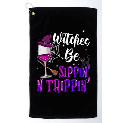 Witches Be Sippin N Trippin Halloween Drinking Funny Black Cat Platinum Collection Golf Towel