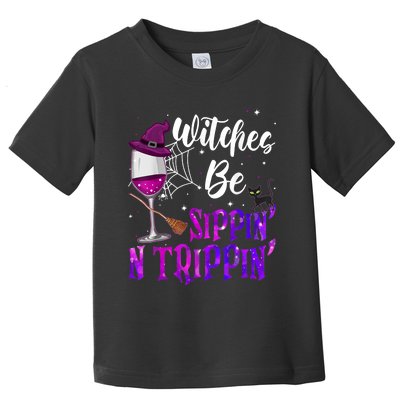 Witches Be Sippin N Trippin Halloween Drinking Funny Black Cat Toddler T-Shirt