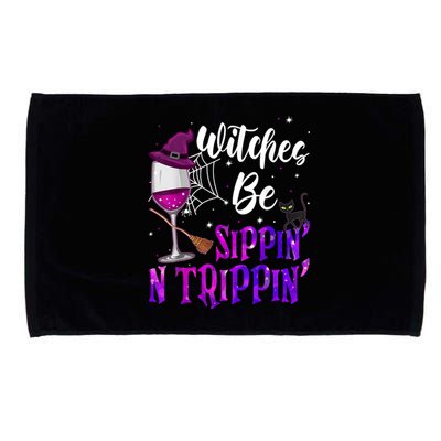 Witches Be Sippin N Trippin Halloween Drinking Funny Black Cat Microfiber Hand Towel