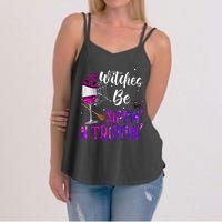 Witches Be Sippin N Trippin Halloween Drinking Funny Black Cat Women's Strappy Tank