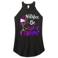 Witches Be Sippin N Trippin Halloween Drinking Funny Black Cat Women's Perfect Tri Rocker Tank