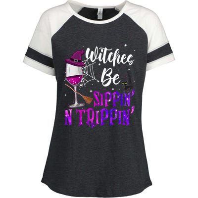 Witches Be Sippin N Trippin Halloween Drinking Funny Black Cat Enza Ladies Jersey Colorblock Tee