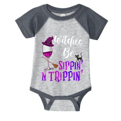 Witches Be Sippin N Trippin Halloween Drinking Funny Black Cat Infant Baby Jersey Bodysuit