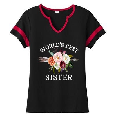 World's Best Sister Rustic Arrow Flower Bouquet Sister Meaningful Gift Ladies Halftime Notch Neck Tee