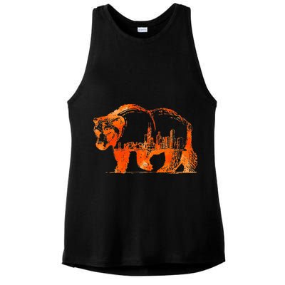 Walking Bear Silhouette Downtown Chicago City Skyline Gift Ladies PosiCharge Tri-Blend Wicking Tank