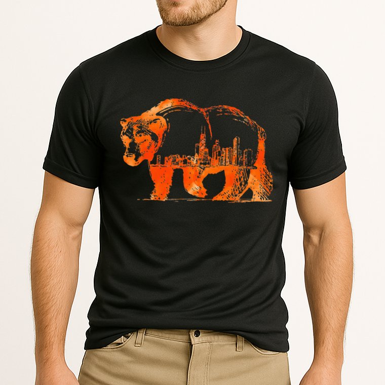 Walking Bear Silhouette Downtown Chicago City Skyline Gift Cooling Performance Crew T-Shirt