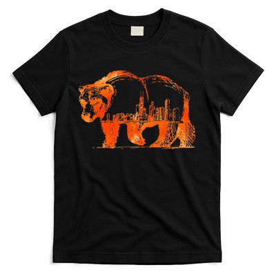 Walking Bear Silhouette Downtown Chicago City Skyline Gift T-Shirt