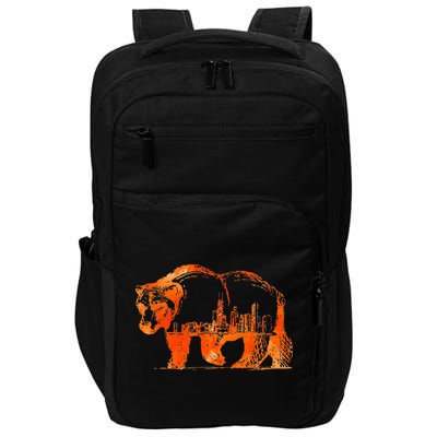 Walking Bear Silhouette Downtown Chicago City Skyline Gift Impact Tech Backpack