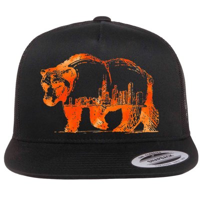Walking Bear Silhouette Downtown Chicago City Skyline Gift Flatbill Hat