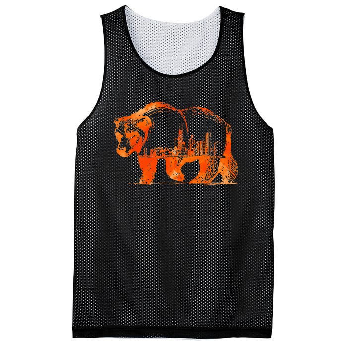 Walking Bear Silhouette Downtown Chicago City Skyline Gift Mesh Reversible Basketball Jersey Tank