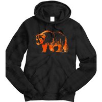 Walking Bear Silhouette Downtown Chicago City Skyline Gift Tie Dye Hoodie