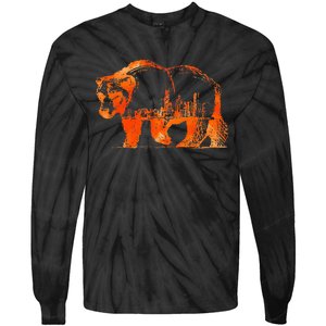 Walking Bear Silhouette Downtown Chicago City Skyline Gift Tie-Dye Long Sleeve Shirt