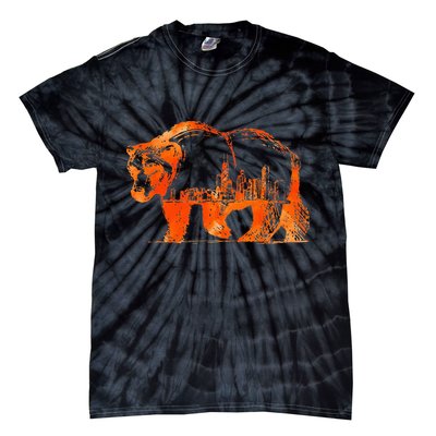 Walking Bear Silhouette Downtown Chicago City Skyline Gift Tie-Dye T-Shirt