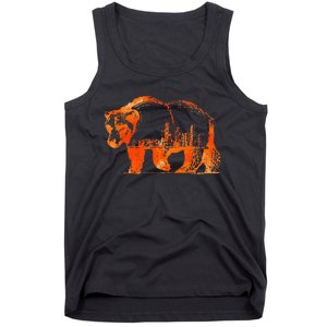 Walking Bear Silhouette Downtown Chicago City Skyline Gift Tank Top