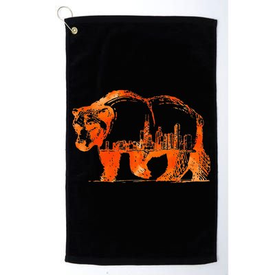 Walking Bear Silhouette Downtown Chicago City Skyline Gift Golf Towel
