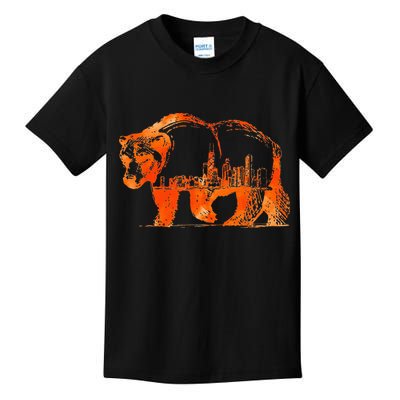 Walking Bear Silhouette Downtown Chicago City Skyline Gift Kids T-Shirt