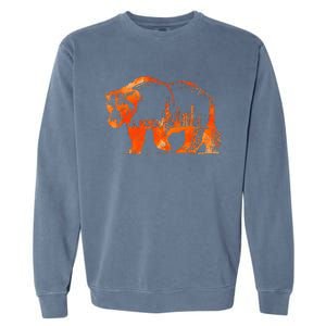 Walking Bear Silhouette Downtown Chicago City Skyline Gift Garment-Dyed Sweatshirt