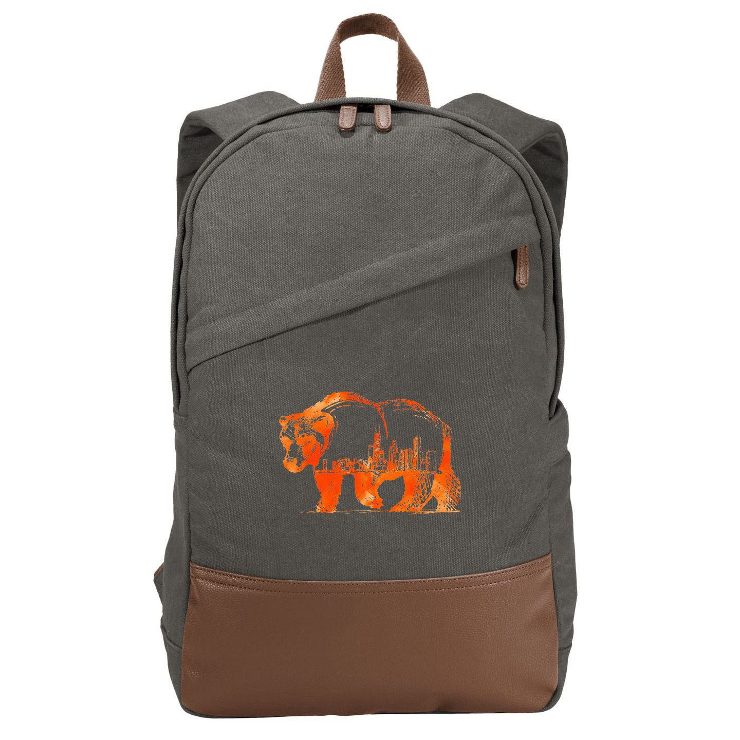 Walking Bear Silhouette Downtown Chicago City Skyline Gift Cotton Canvas Backpack