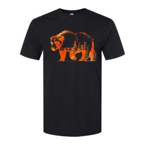 Walking Bear Silhouette Downtown Chicago City Skyline Gift Softstyle CVC T-Shirt