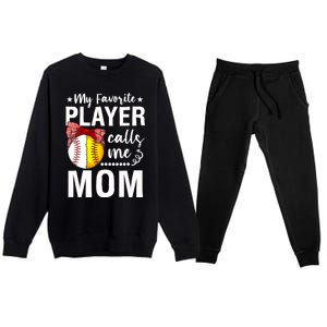 Wo Baseball Softball My Favorite Player Calls Me Mom Mother Day Premium Crewneck Sweatsuit Set