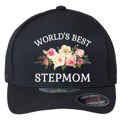 World's Best Stepmom Pink Watercolor Flower Bouquet Gift Flexfit Unipanel Trucker Cap