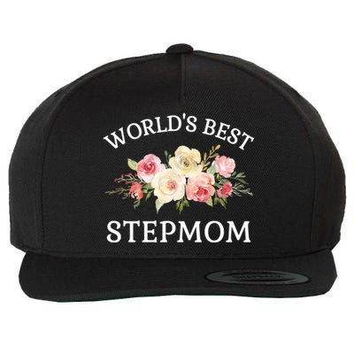 World's Best Stepmom Pink Watercolor Flower Bouquet Gift Wool Snapback Cap