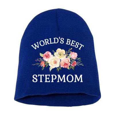 World's Best Stepmom Pink Watercolor Flower Bouquet Gift Short Acrylic Beanie