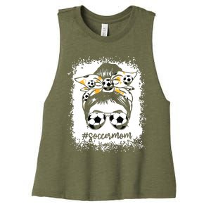 Women Bleached Soccer Mom Messy Bun Soccer Lover Women's Racerback Cropped Tank