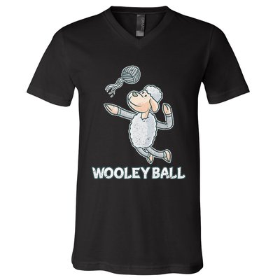 Wooley Ball Sheep Playing Volleyball Wool Lamb Farm Famer V-Neck T-Shirt