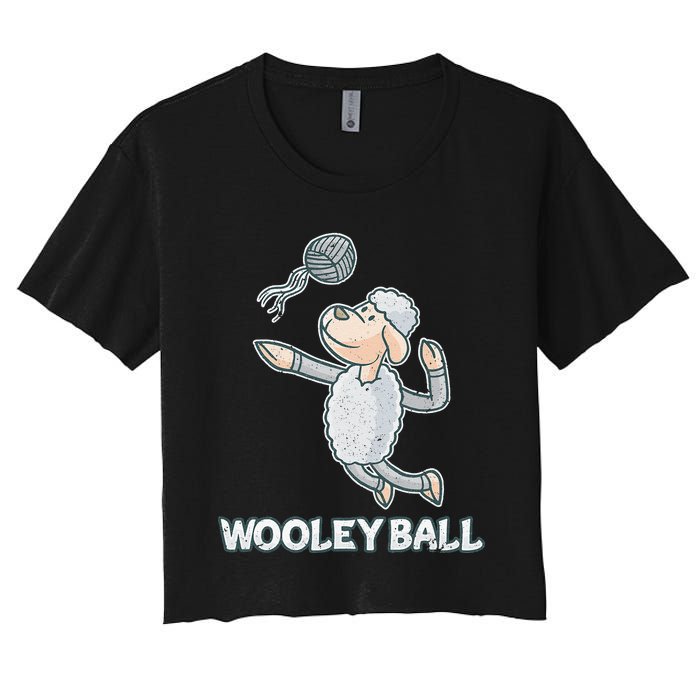 Wooley Ball Sheep Playing Volleyball Wool Lamb Farm Famer Women's Crop Top Tee