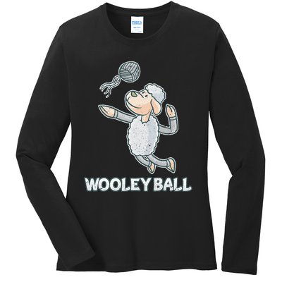 Wooley Ball Sheep Playing Volleyball Wool Lamb Farm Famer Ladies Long Sleeve Shirt