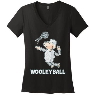 Wooley Ball Sheep Playing Volleyball Wool Lamb Farm Famer Women's V-Neck T-Shirt