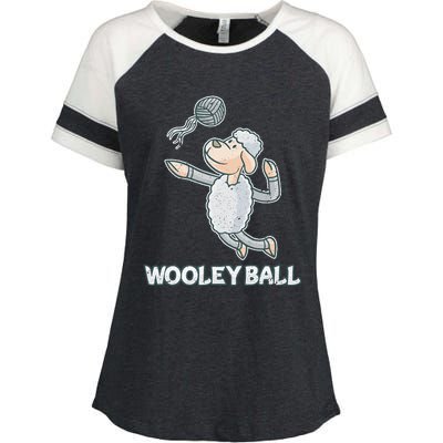 Wooley Ball Sheep Playing Volleyball Wool Lamb Farm Famer Enza Ladies Jersey Colorblock Tee