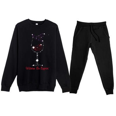 Witches Be Sippin Witch Squad Wine Glass Halloween Party Premium Crewneck Sweatsuit Set