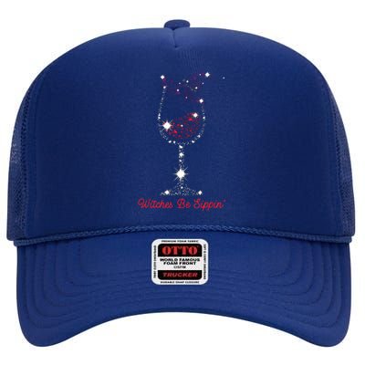 Witches Be Sippin Witch Squad Wine Glass Halloween Party High Crown Mesh Back Trucker Hat