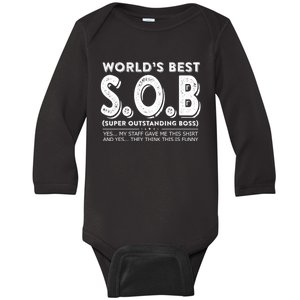 World's Best S.O.B Super Outstanding Boss Funny Colleague Baby Long Sleeve Bodysuit