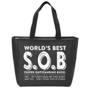 World's Best S.O.B Super Outstanding Boss Funny Colleague Zip Tote Bag