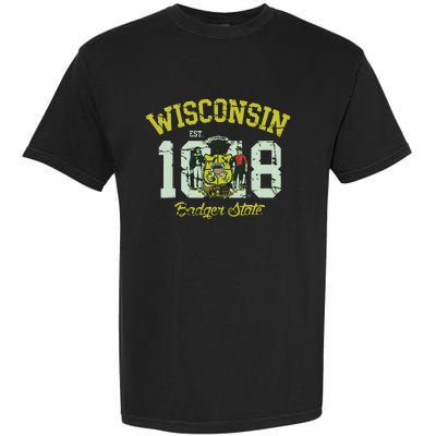 Wisconsin Badger State Flag Vintage Fade Garment-Dyed Heavyweight T-Shirt