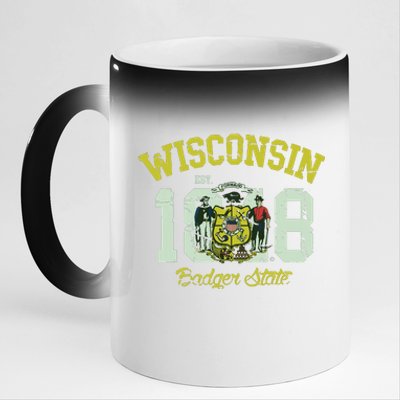 Wisconsin Badger State Flag Vintage Fade 11oz Black Color Changing Mug